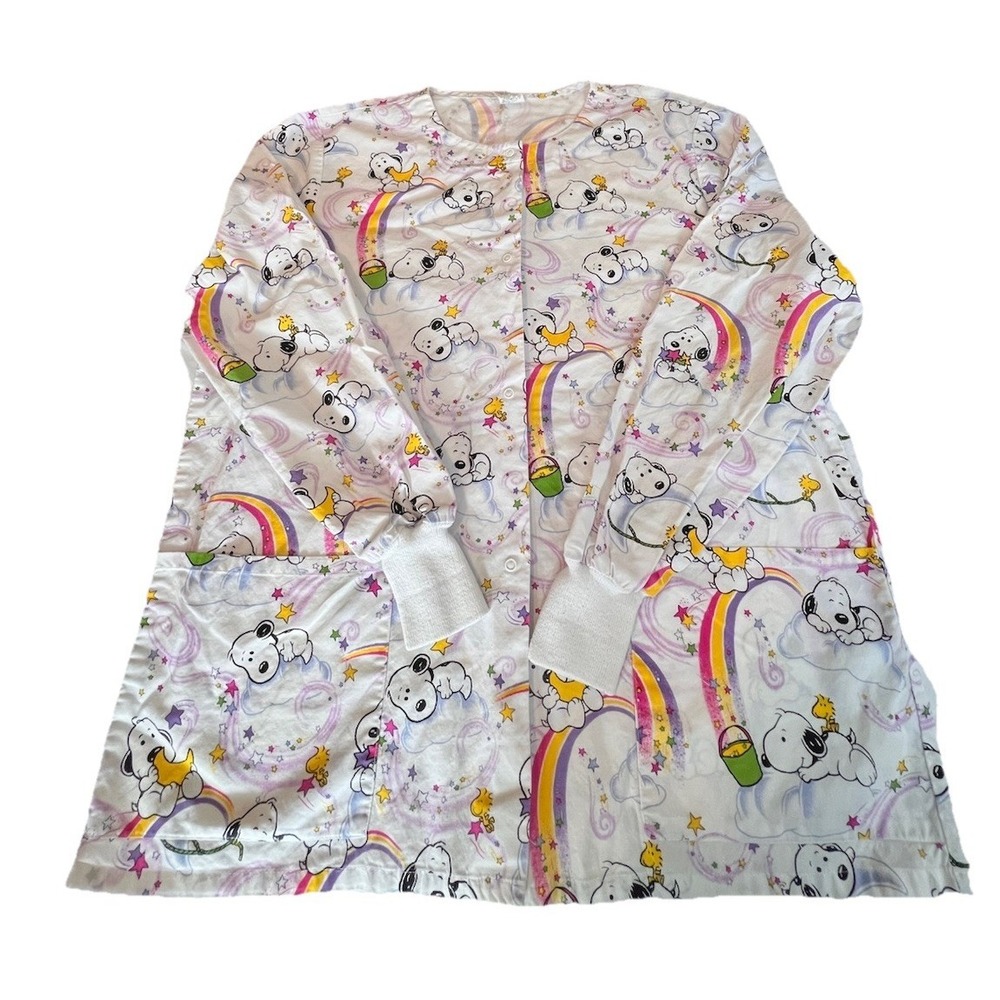 SOLDSnoopy Peanuts Rainbow Scrub Top Long Sleeve Medium Woodstock Star Cloud Med